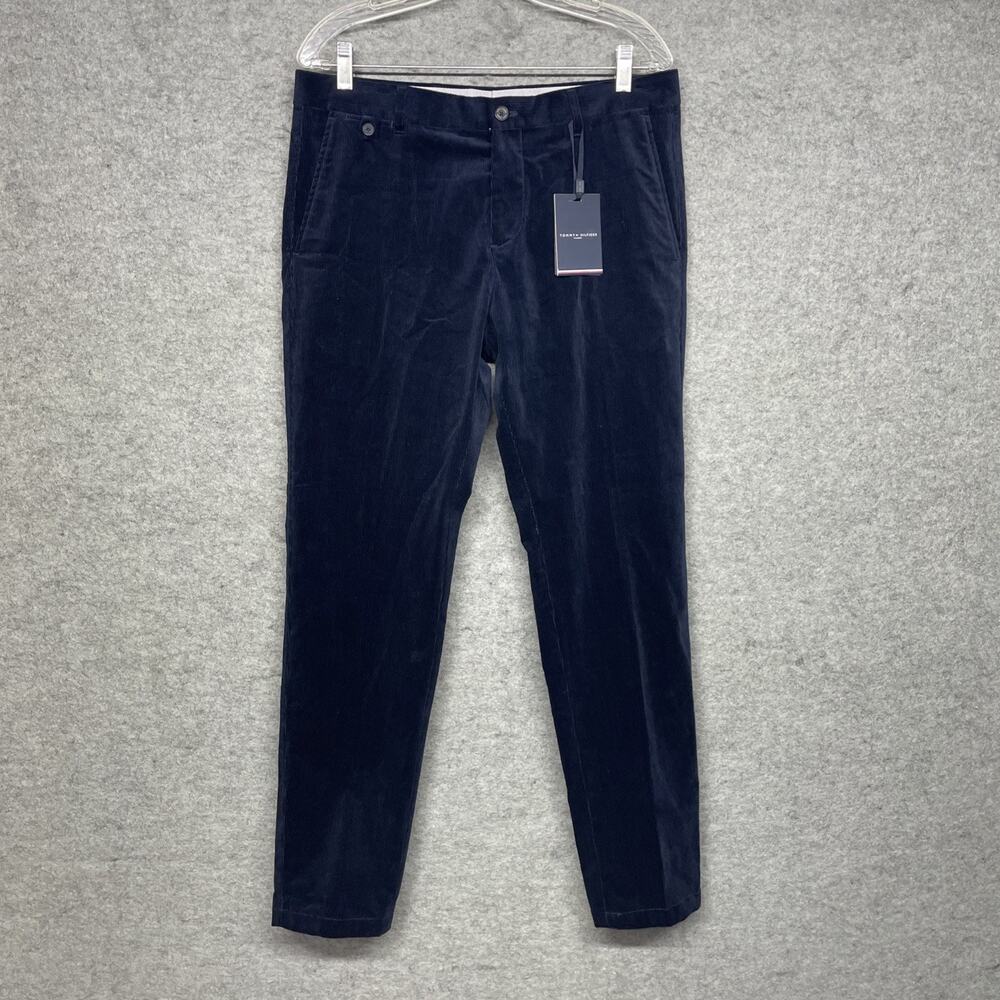 NWT Tommy Hilfiger Tailored Mens EU 48 33x31 Navy Slim Chino Pants Corduroy Flex